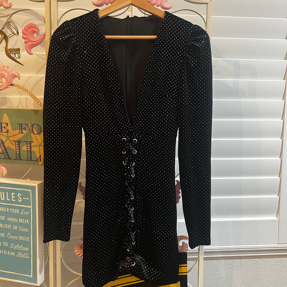 h:ours Black Bodycon Mini Dress with Plunge Neckline